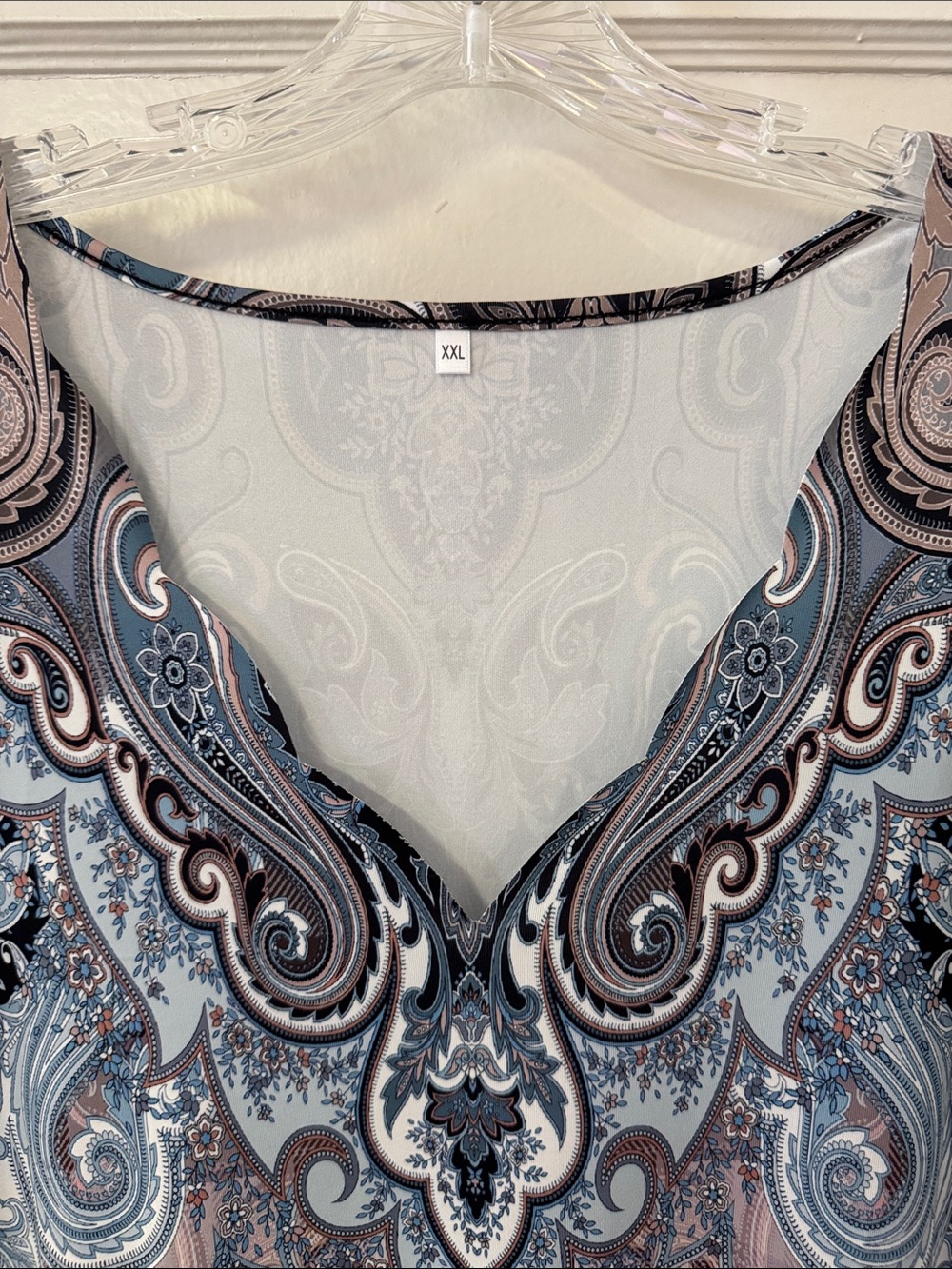 Paisley Scalloped V-Neck Dress Short Sleeve Gradient Blue & Pink Print Sz XXL - Picture 8 of 14